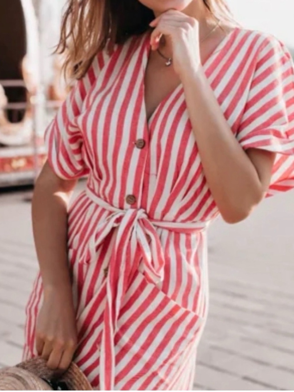 Alex Marie XL Orange White Stripe Belted Button Front Shirt Dress